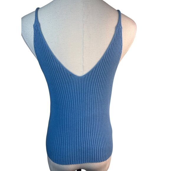 ZARA Blue Medium Ribbed Knit Fruit Embroidered Sleeveless V Neckline Camisole - Picture 4 of 10